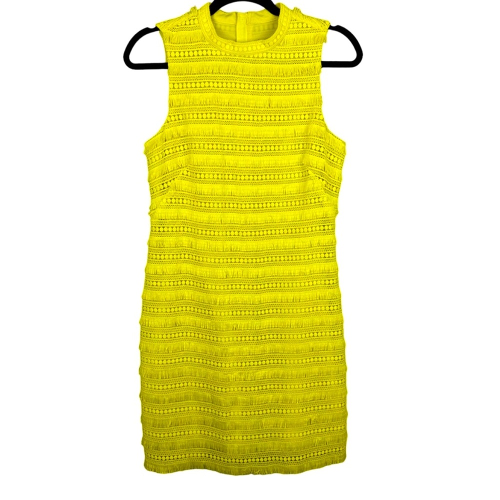 J. Crew Neon Yellow Fringe Sheath Dress